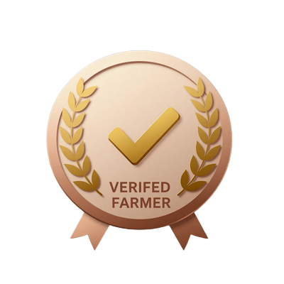 Verified Farmer badge icon with golden checkmark and wheat wreath design