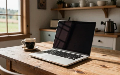 Laptop on farmhouse table - online dating tips for farmers
