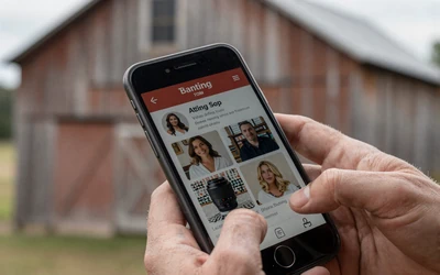 Farmer holding phone - red flags when dating a farmer online