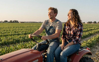 Couple on tractor - life on a farm and relationships